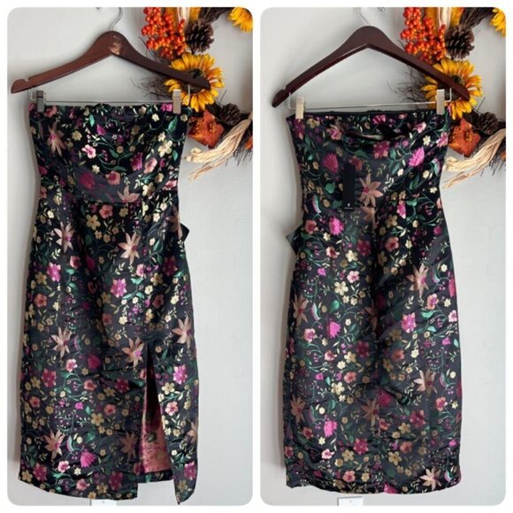 Lulus Make a Move Back Jacquard Strapless Dress XS Black Floral - Picture 1 of 9